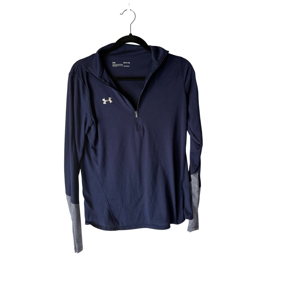 Under Armour HeatGear Navy Blue Athletic Quarter Zip Long Sleeve Shirt Top‎ SM